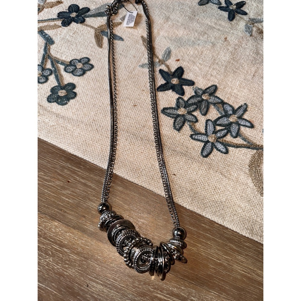Chicos Necklace Rings Silver Tone Multi Strand Chain Statement‎ Jewelry